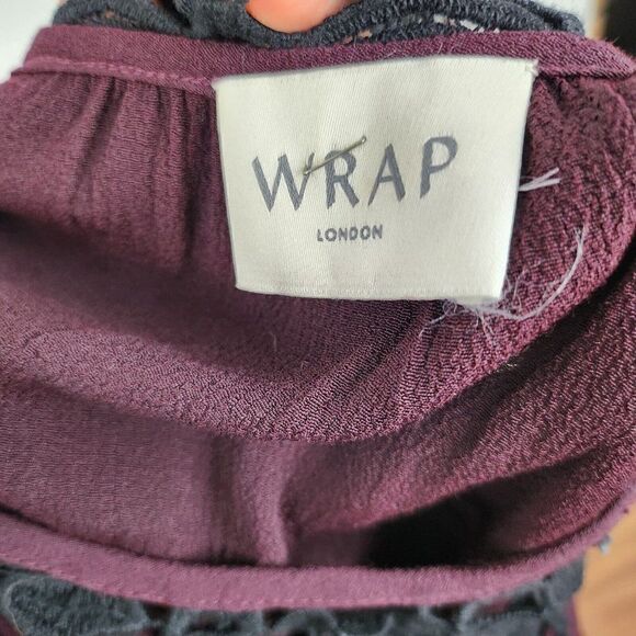 WRAP London Boho Crochet Front Black Burgundy Long Sleeve Top Womens Small - Picture 6 of 6